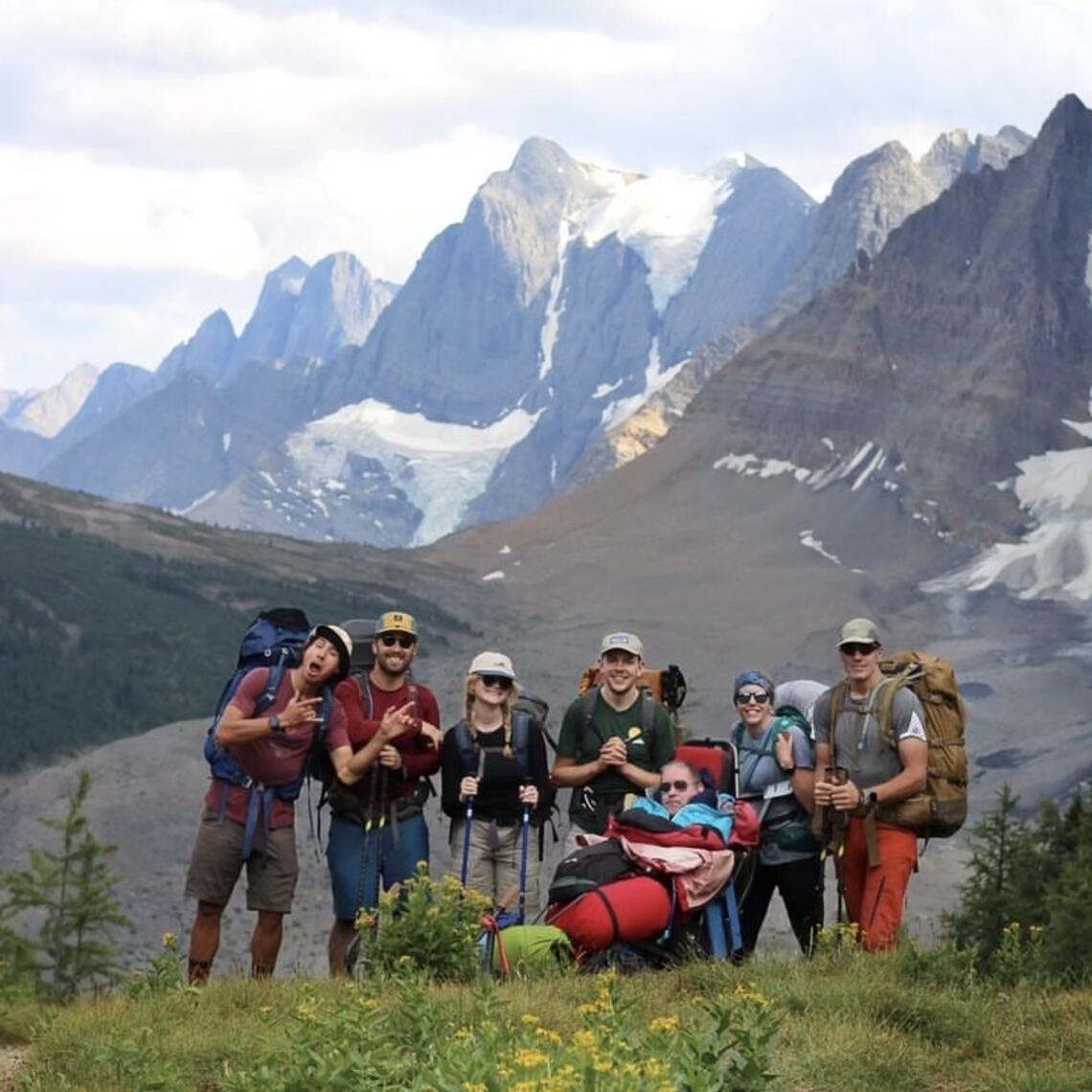 Group of hikers in front on Rockwall Trail in Kootenay National Park 