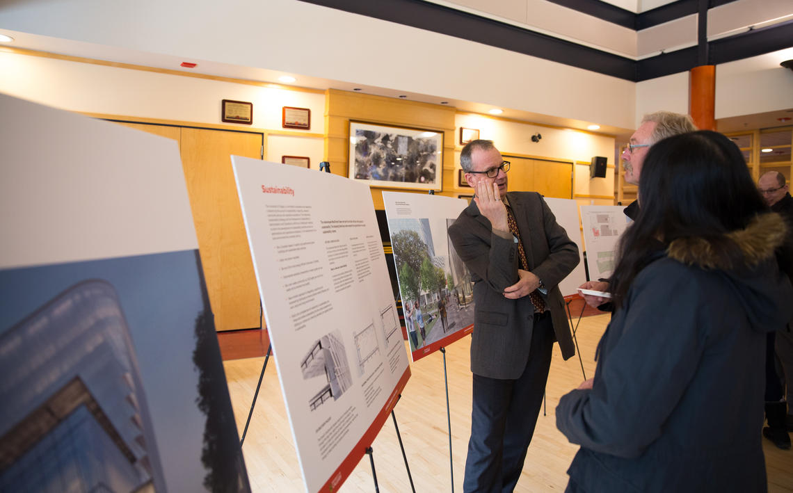 Members of the campus community attended an open house on March 28 where plans for the redeveloped block and tower were unveiled. 