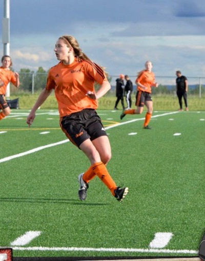 High school student Rachel Cooper in a game at the Edge School, west of Calgary.