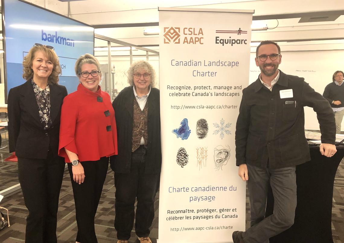 Left to right: Tisha Croome, representing Equiparc, Cathy Sears, LACF Scholarship Champion for UCalgary and representing EXP, Dr. Mary-Ellen Tyler, SAPL and Matt Williams, AALA President