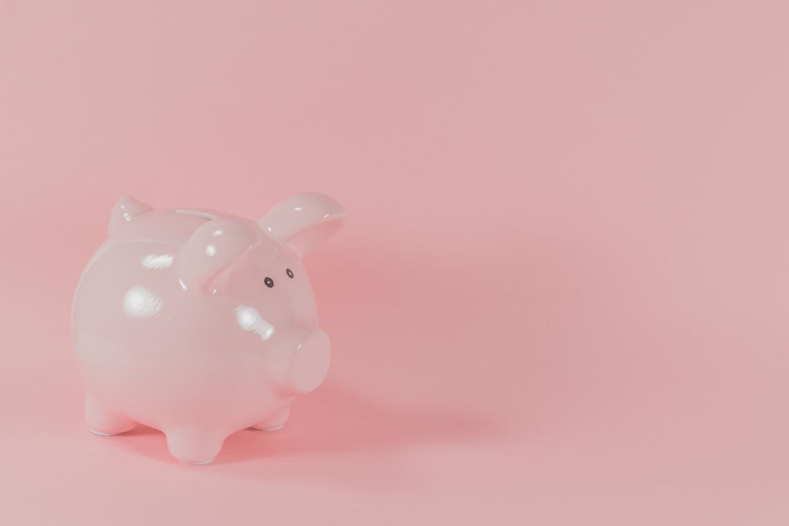 A pink piggy bank on a pink background