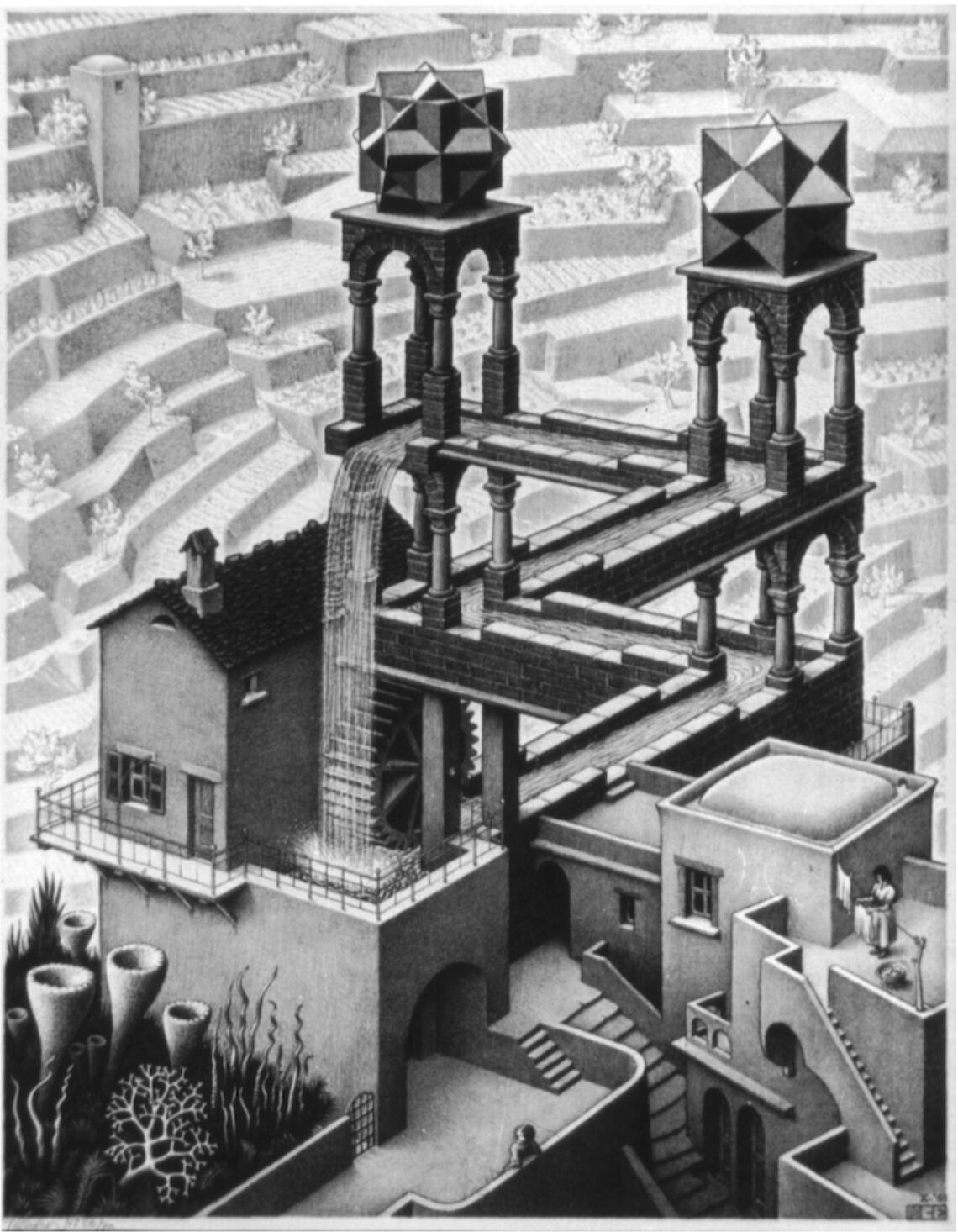 M.C. Escher's Waterfall lithograph. 