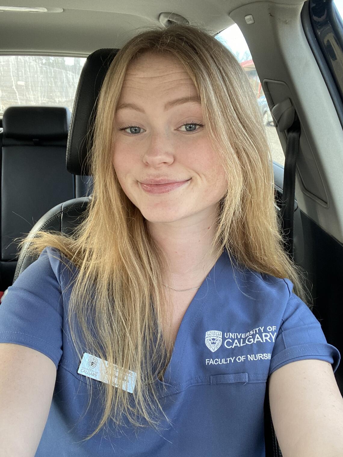 Ella Hasselback nursing student in scrubss