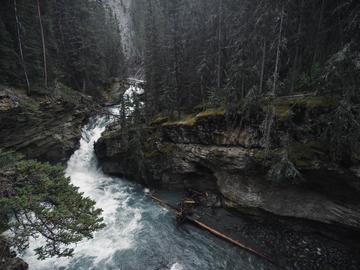 A shot of waterfalls along the Johnston Canyon trail
