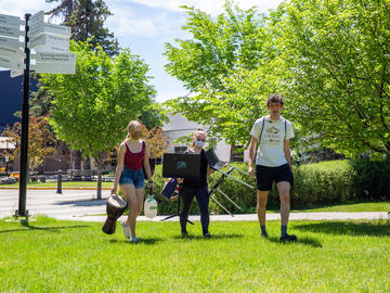 University of Calgary Drama students Alison Bloxham, Amber Billingsley, and Joseph McManus rehearse “Bev the Beaver”