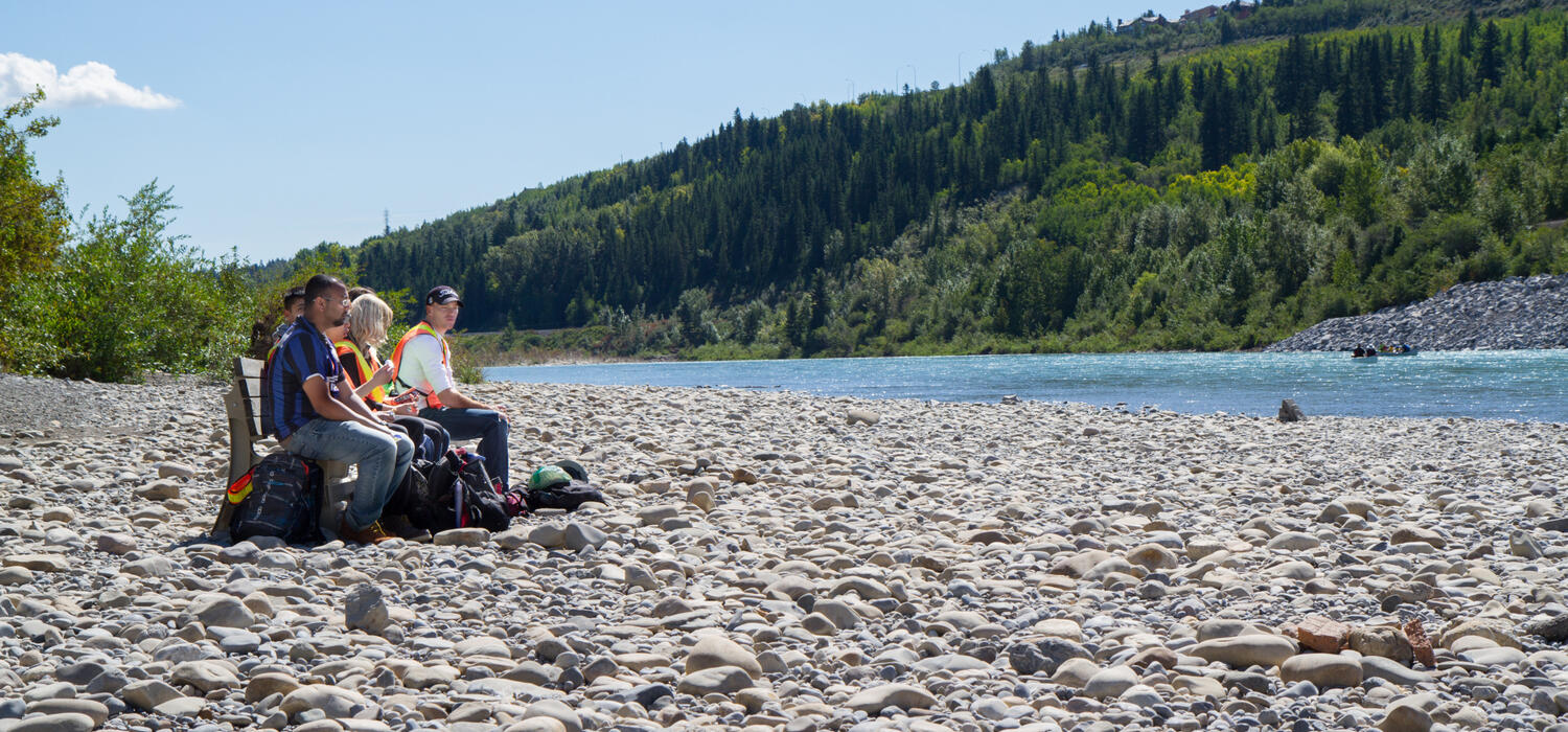 University of Calgary students from the Department of Geoscience study the geological effect of the Alberta floods at the 2013 geophysics field school. The data collected helps researchers understand the history of flooding in Calgary and changes in the Bow River over time.