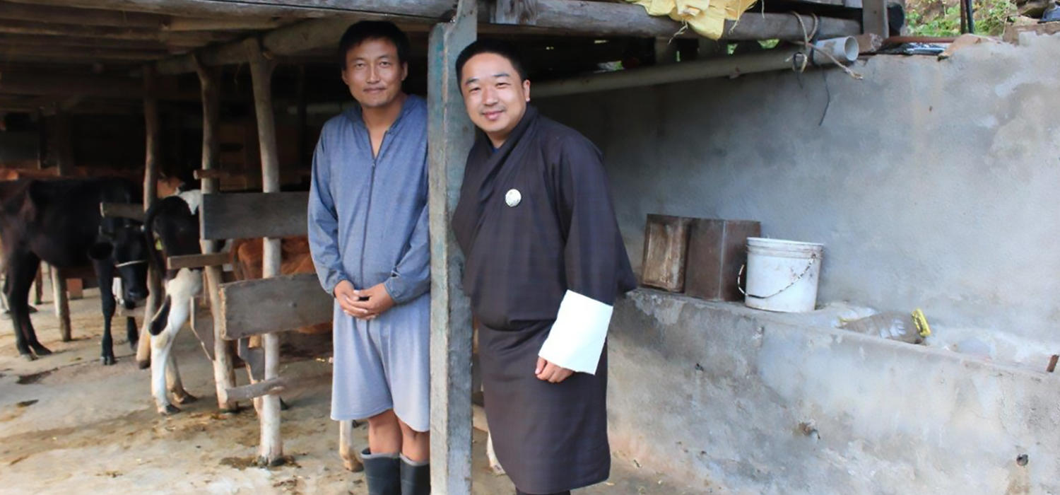 Dr. Jamyang Namgyal with a farmer in Eastern Bhutan