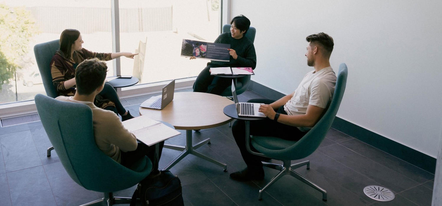Group work is made easier in the Hunter Hub’s Disruption Den on the fourth floor of Hunter Student Commons.