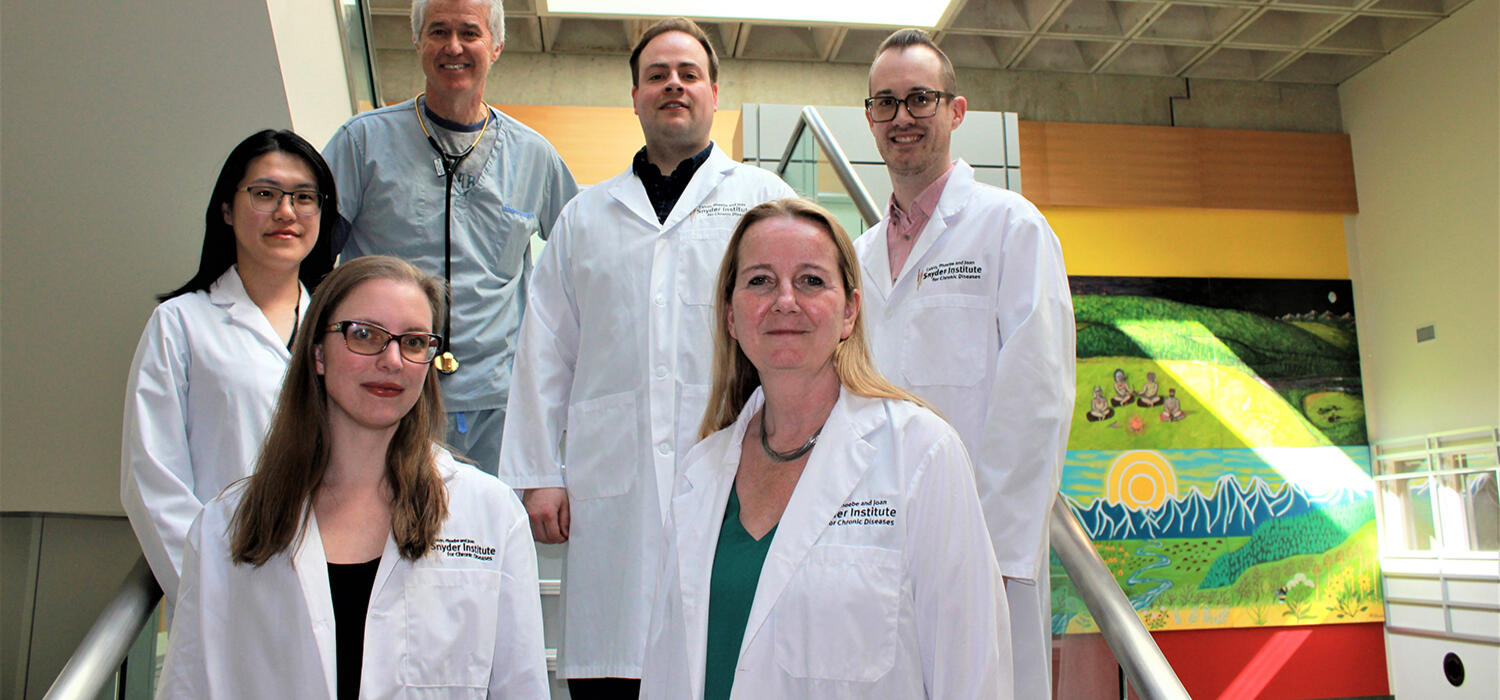 The research team, clockwise from bottom R: Kathy McCoy, Mary Dunbar, Ian-Ling (Katrina) Yu, Chris (Chip) Doig, Braedon McDonald and Jared Schlechte