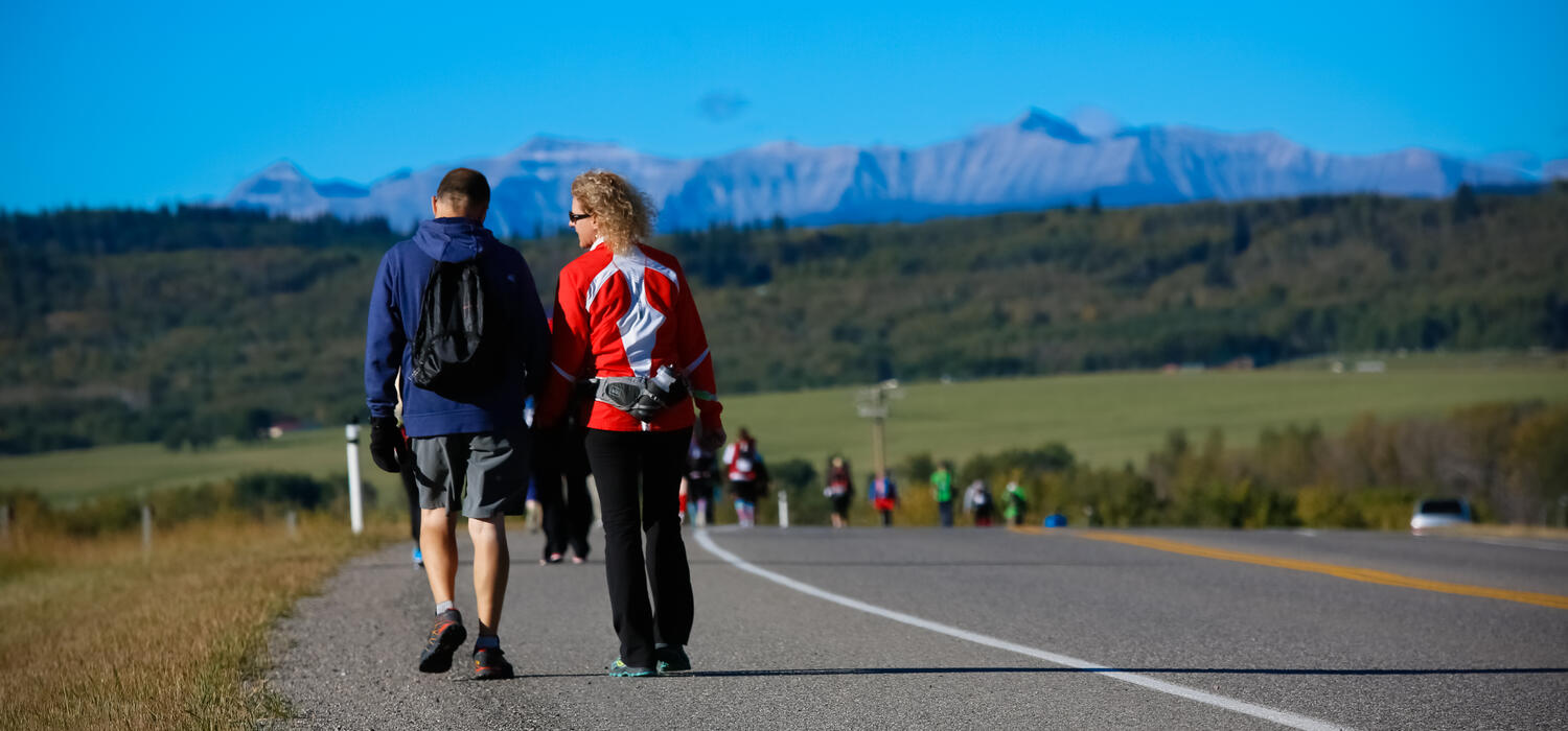 Sandra Davidson walks with her husband during the 2016 Kidney March, a three-day, 100-kilometre walk from Kananaskis to Calgary to raise awareness about kidney disease and organ donation.