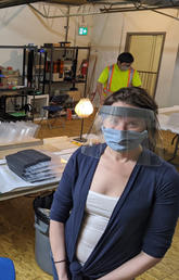 Declan Quinn (left, UofC); Ebin Mathew (volunteer), Stephanie Chan (right foreground, FUSE33); Mike Chen (right background, volunteer